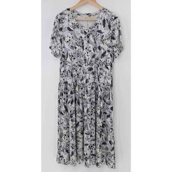 LOGO by Lori Goldstein Sadie Short‎ Sleeve Dress Pockets Gray Black Sz M Preppy - Picture 1 of 10